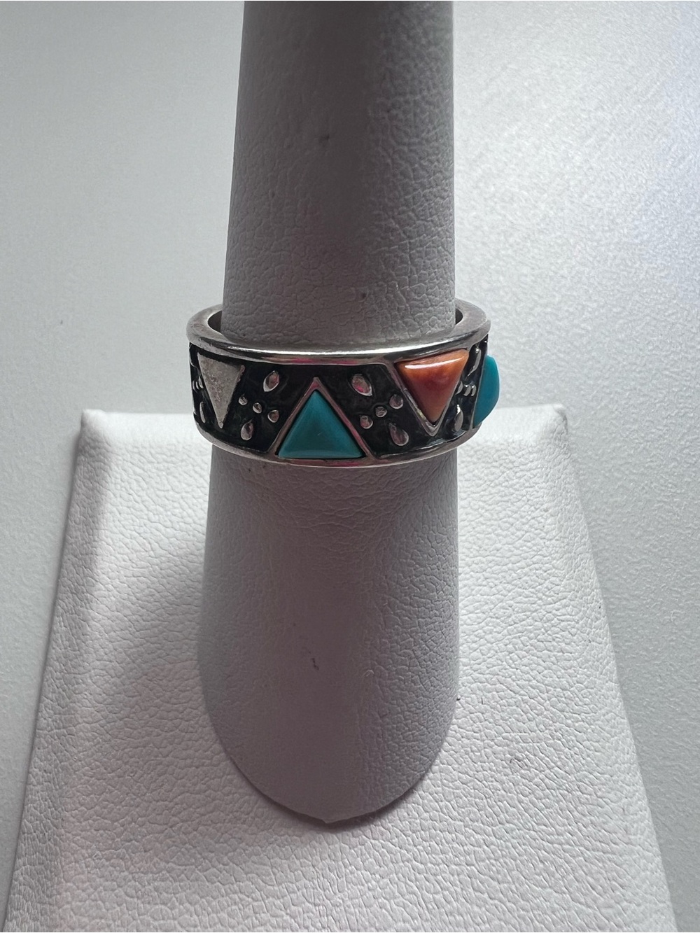 Vintage Carolyn Pollack Sterling Silver Turquoise and Coral Band Ring